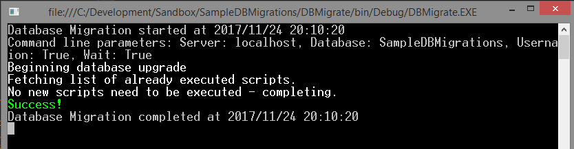 DbUp exe: no new scripts
