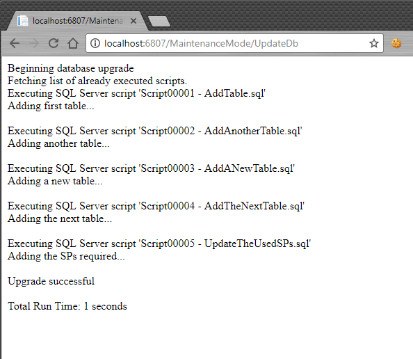 DbUp Web: running scripts
