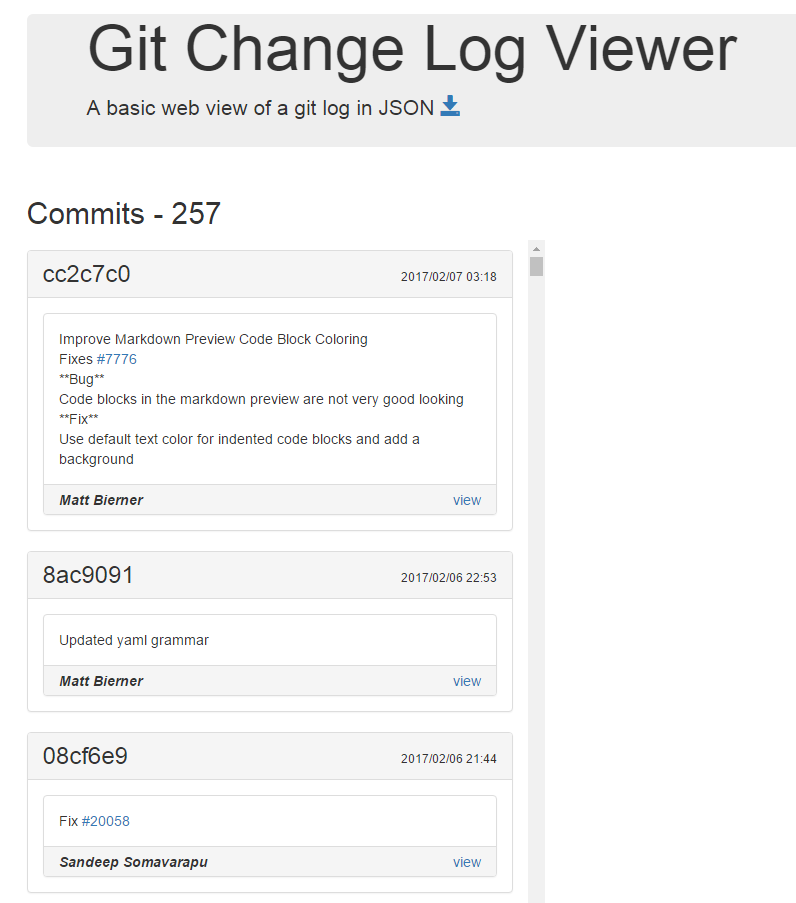 Git Change Log View